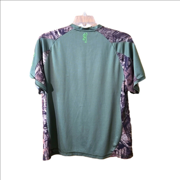 Browning Lightweight Tee short sleeves Green with Camo Design Men size XL - Picture 2 of 9